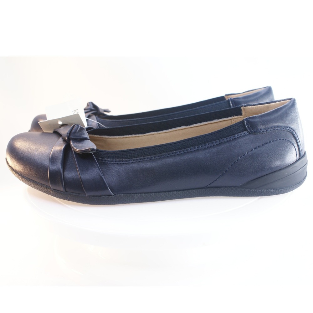Kim Rogers Geeves Navy Blue Ballet Flats‎ Ultra Comfort Bow Shoes 9.5M NEW - Picture 2 of 12